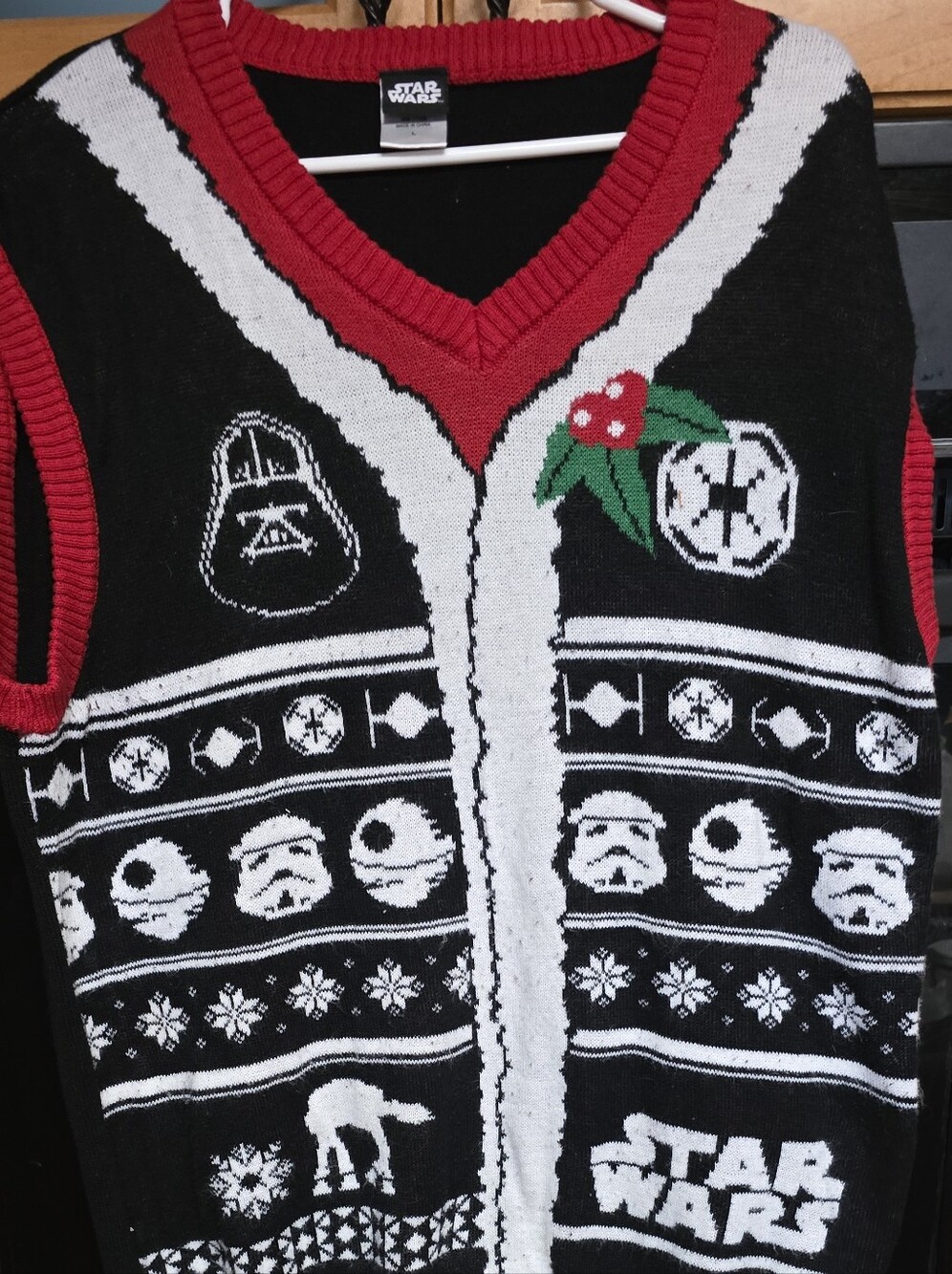 Star Wars Galactic Empire Storm Troopers Black Red White Holiday Sweater Vest